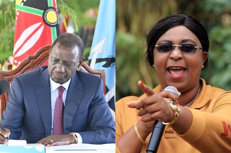 Photocollage of President Ruto and Aisha Jumwa.